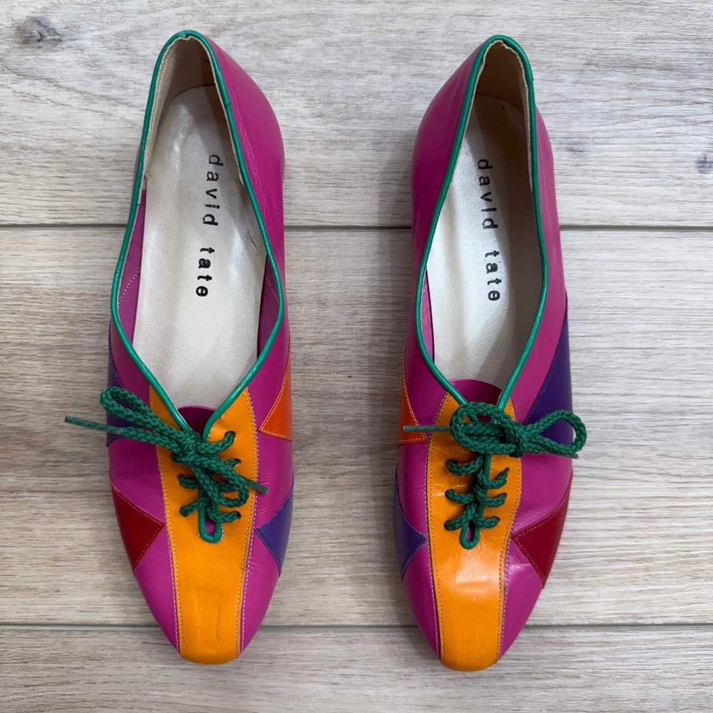 Vintage David Tate Leather Oxfords Colorful Twee Patchwork Lace Up Shoes Size 7N - Picture 4 of 7